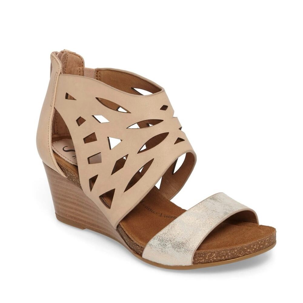 Sofft Women Gila Mule Leather Ankle Zip Back Wedge Sandals Size 8
